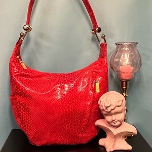 ♥️Pinky Metallic Red Leather Snakeskin Shoulder Bag♥️